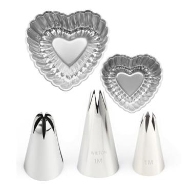 Imagem de Kit 2 Formas Coração 20x20 e 14x14 + Kit 3 Bicos Para Confeitar Em Inox
