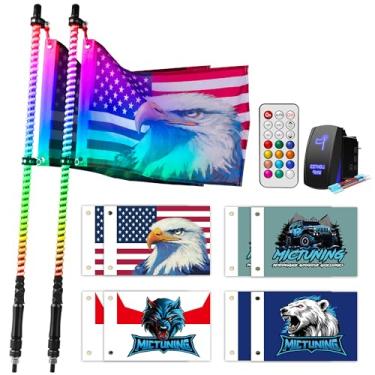 Imagem de MICTUNING Pacote com 2 luzes de 3 pés COB para UTV ATV com base de mola de 360°, RGB+IC Chasing com controle remoto, interruptor basculante e 8 sinalizadores, compatível com RZR Polaris Dune Buggy 4