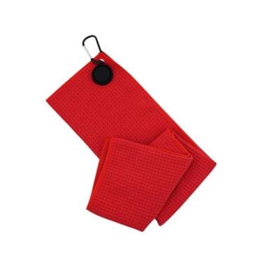 Imagem de YIJU Toalha de golfe portátil, pano de limpeza prático com gancho mosquetão, toalha de limpeza de bolas, Vermelho