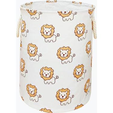 Imagem de VAIVUSTO Cesto de Roupa Redondo, Cesto de Roupa Grande de Lona Impermeável, Cesto de Roupa Grande com Alças, Cesto de Berçário Infantil para Quarto de Crianças, Armazenamento de Brinquedos (Leão)