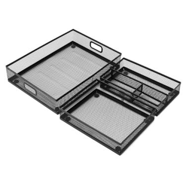 Imagem de 3 bandejas organizadoras de gaveta de malha de metal, bandejas organizadoras de gaveta de mesa leves, organizador de caixa de escritório de metal para escritório, bandeja organizadora preta com