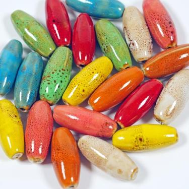 Imagem de 21 peças de contas de cerâmica grandes, contas de porcelana elipsóide solta impressa em cerâmica espaçadora para chaveiro, canetas, cordões, pulseira, colar, joias