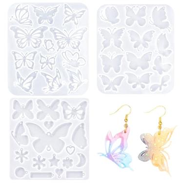Imagem de 3 peças de moldes de pingente de joias de borboleta, molde de pingente de silicone, moldes de resina de borboleta, kit de fabricação de brincos para fazer chaveiros, brincos, colar, grampo de cabelo