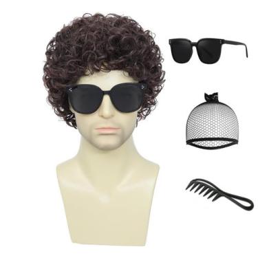 Imagem de Peruca Airhostess Short Afro Curly para homens marrom escuro 30 cm