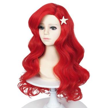 Imagem de Peruca Probeauty Red Mermaid para crianças e meninas com clipes Starfi
