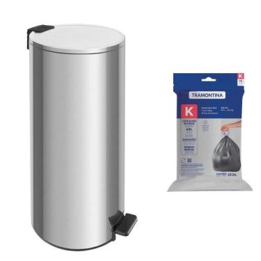 Imagem de Lixeira Tramontina Loop com Pedal 30L Redonda Inox Polido + Saco de Li
