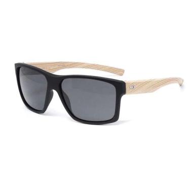 Imagem de Óculos De Sol Hb Freak Preto Fosco Madeira Com Lente Cinza