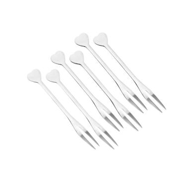 Imagem de Garfos para Petiscos Aço Inox Coração 06 Peças