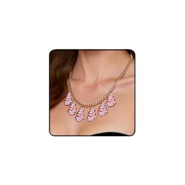 Imagem de INENIMARTJ Colar de árvore de Natal para mulheres, corrente de ouro, vermelho e branco, pingente de árvore de Natal, joia feminina, Large, Acrílico, Sem Pedra Preciosa