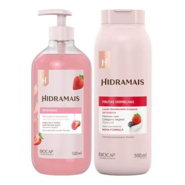 Imagem de Kit 1 Sabonete Morango 500ml 1 Loção Creme Frutas Vermelhas Hidramais 