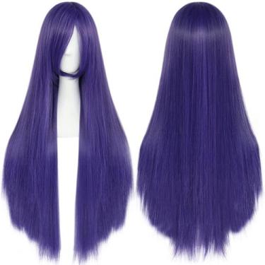 Imagem de Peruca ANOGOL roxa longa reta 80cm para cosplay feminino