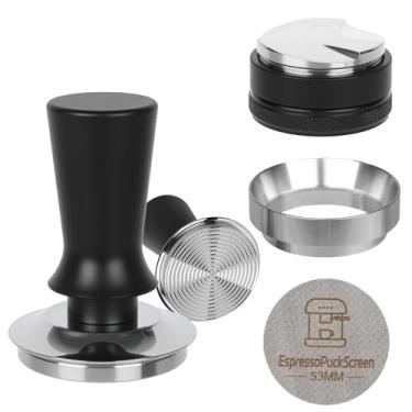 Imagem de Kit de adulteração de café expresso de 53 mm - adulterador de café com mola, nivelador de distribuidor expresso de profundidade ajustável, funil de dosagem magnética, metal de alumínio, tela de disco