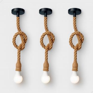Imagem de Kit Pendente Corda Retro com Estilo Vintage Rústico 1 Metro E27 com Lâmpada Bulbo Led 9w 3000k (3)