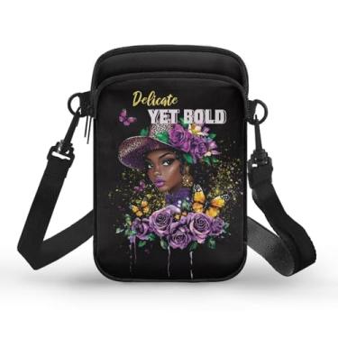 Imagem de Ecaestolph Bolsa tiracolo feminina pequena bolsa mensageiro bolsas porta-cartão chave carteira para mulheres e homens, Borboleta rosa feminina afro-americana, One Size