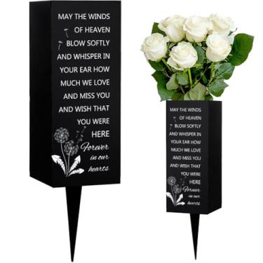 Imagem de WEBEEDY Vasos de cemitério memorial com cravos dente-de-leão ornamentos de metal suporte de flores de cemitério vaso memorial para túmulos ao ar livre, presente de simpatia para pai, mãe, perda, 7,1 x