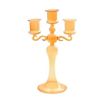 Imagem de Centro de Mesa Castiçal de vidro criativo colorido três cabeças para decoração casa e adereços para fotos casamento para Jantar(Orange)
