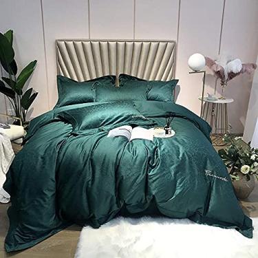 Imagem de AKALNNB Conjunto de lençóis de cama casal de algodão, conjunto de capa de edredom 100 fios 100% algodão egípcio tamanho queen duplo 4 peças, 1 capa de colcha 220 × 240 cm