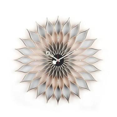 Imagem de AKALNNB Relógio de parede de madeira de girassol, leve, negócios, girassol, montado na parede, sala de estar, restaurante, decoração de parede