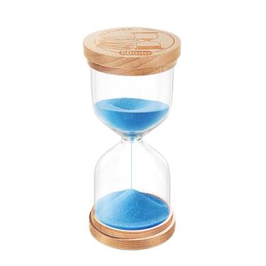 Imagem de Ampulheta com temporizador de areia de 60 minutos: relógio de areia platsic, relógio de areia pequeno de 60 minutos, vidro colorido para casa, escovar os dentes, cozinha (azul madeira)