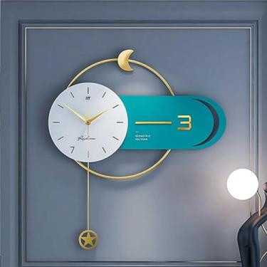 Imagem de Relógio de parede de arte moderna decoração de arte de parede de metal, para sala de estar relógio de cozinha silencioso sem tiquetaque relógio de parede moderno decorativo com pêndulo para quarto