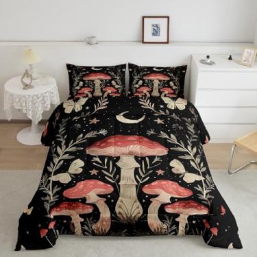 Imagem de Feelyou Conjunto de edredom de cogumelo, fungo selvagem, para crianças, meninos, meninas, plantas botânicas, conjunto de colcha de borboleta, 2 peças, tamanho solteiro
