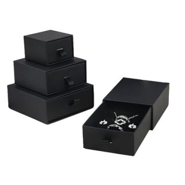 Imagem de Caixas de presente de joias, pacote com 3 caixas de joias de papelão de 3 tamanhos, pequenas caixas de joias com tampas para colar, anel e brinco, caixa de presente para casamento, embalagem, férias
