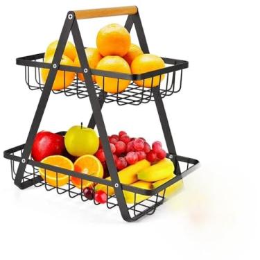 Imagem de Fruteira de Mesa com 2 Andares Dupla Cesto de Frutas Aramado Metal Organizador Frutas Legumes 34x32x20cm(1PC)