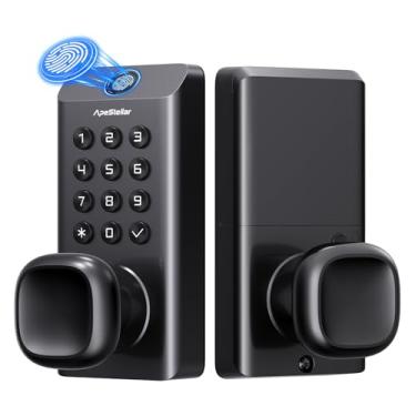 Imagem de Maçaneta de porta de impressão digital com trava, fechadura de porta de teclado com alça