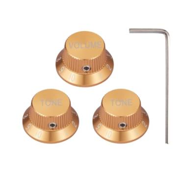 Imagem de KAISH Potenciômetro universal de guitarra de metal premium de 1/10.2 cm, maçanetas de alumínio em tom de volume com parafuso de fixação para Strat/Ibanez/Yamaha/Les Paul 1*Volume 2*Tone Gold