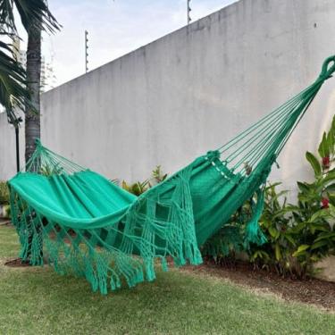 Imagem de Rede de Descanso Reforçada Casal King - Gigante, Manual Artesanal e Conforto Premium para Sua Varanda(Verde Lisa)