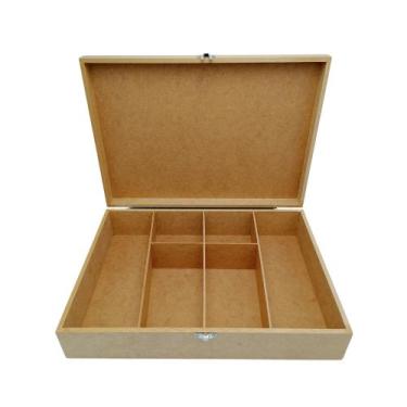 Imagem de Caixa Mdf Cru 35x25x8 Com Fecho E 6 Divisórias Para Decorar Presente -