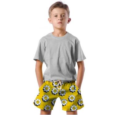 Imagem de Shorts Infantil Bermuda Calção Praia Verão Flores Emoji Happy Cartoon 