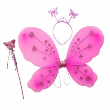 Imagem de Kit Fantasia Fada Borboleta Infantil Brilho Glitter Asa, Tiara e Varin