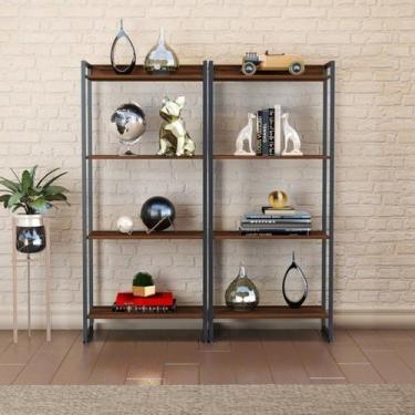 Imagem de Kit 2 Estantes para Livros Médias Industrial Aço 4 Prateleiras 146cmx6