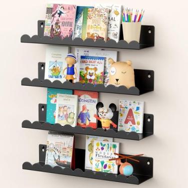 Imagem de Floating Shelves Gattlukd Nursery Book 43 cm Black Metal, pacote com 4