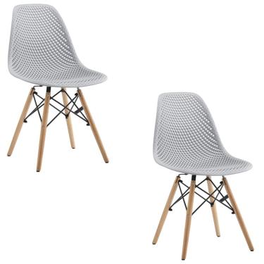 Imagem de Cadeira Sala de Jantar Base Madeira Kit 2 Carla Cinza R02 - D'Rossi