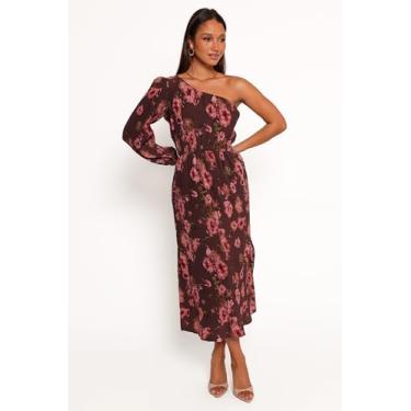Imagem de Petal & Pup Vestido midi feminino Pontee plissado de um ombro só-marrom chocolate