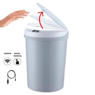 Imagem de Lixeira Automática Redonda 12 Litros Usb Com Sensor Cinza