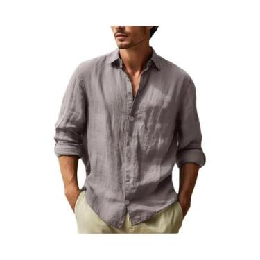 Imagem de Camisa Havaiana Masculina De Algodão E Linho Tamanho Grande Com Gola D