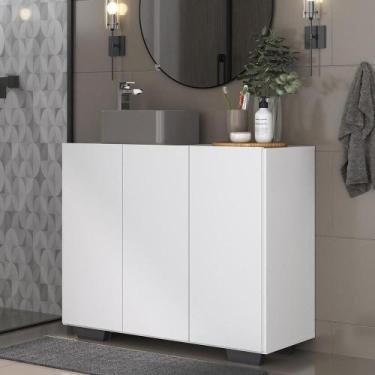 Imagem de Gabinete Banheiro 3 Portas 90Cm Mp5031 Branco/Preto - MULTIMOVEIS