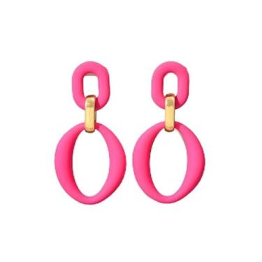 Imagem de 1 par de brincos retrô de acrílico rosa vermelho para mulheres, irregular, elíptico, emenda, pingente, joia moderna, presente