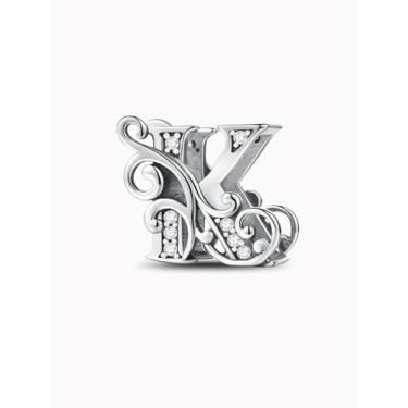 Imagem de 1 peça, prata, elegante, 26 letras, berloque de contas, adequado para mulheres, faça você mesmo e roupa diária, joias combinando, decoração presente para mamãe, 10.4*11.05mm, Prata, Sem Pedra Preciosa