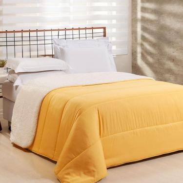 Imagem de Coberdrom 1 Peça Queen Percal 200 Fios Com Sherpa Flupy 100% Poliéster - Amarelo