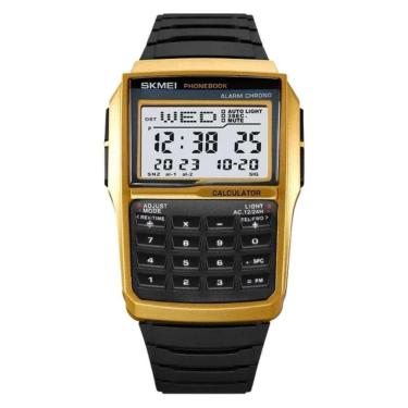 Imagem de Relógio Com Calculadora Esportiva De Tempo Duplo Contagem Regressiva Casual Dourado