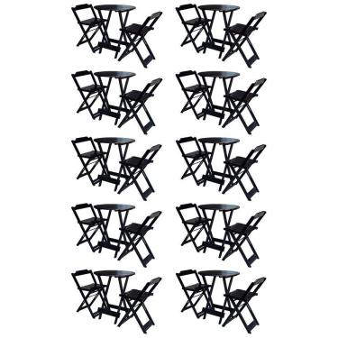 Imagem de Kit 10 Jogos De Mesa Bistrô De Madeira Com 2 Cadeiras Dobravel Preto - Preto