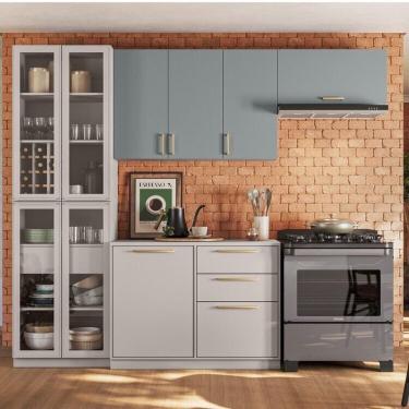 Imagem de Cozinha Modulada Com Cristaleira 4 Peças Essence 100% Mdf Itatiaia Fendi-gris