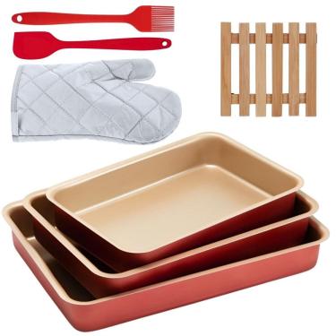 Imagem de Assadeira 3 Pçs + Luva + Pincel + Espátula + Descanso Panela