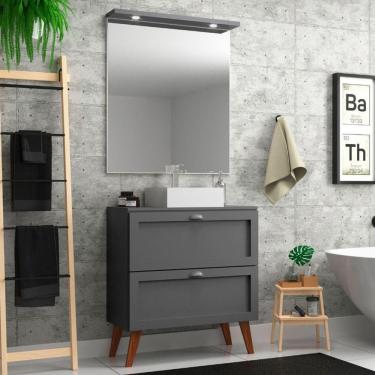 Imagem de Gabinete Para Banheiro Com Tampo Cuba E Espelheira 80cm Retro Mdf Grafite Milano - On Móveis