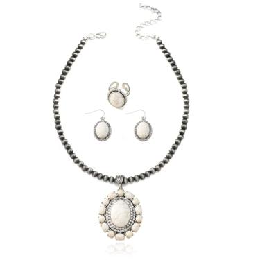 Imagem de Embtrem Conjunto de joias turquesa ocidentais para mulheres boho colar brincos country concerto conjunto de joias, Large, Zinco, Sem Pedra Preciosa