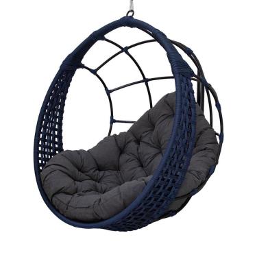 Imagem de Balanço Ninho Suspenso Corda Náutica Azul Almofada Impermeável Cinza + Mola E Mosquetão